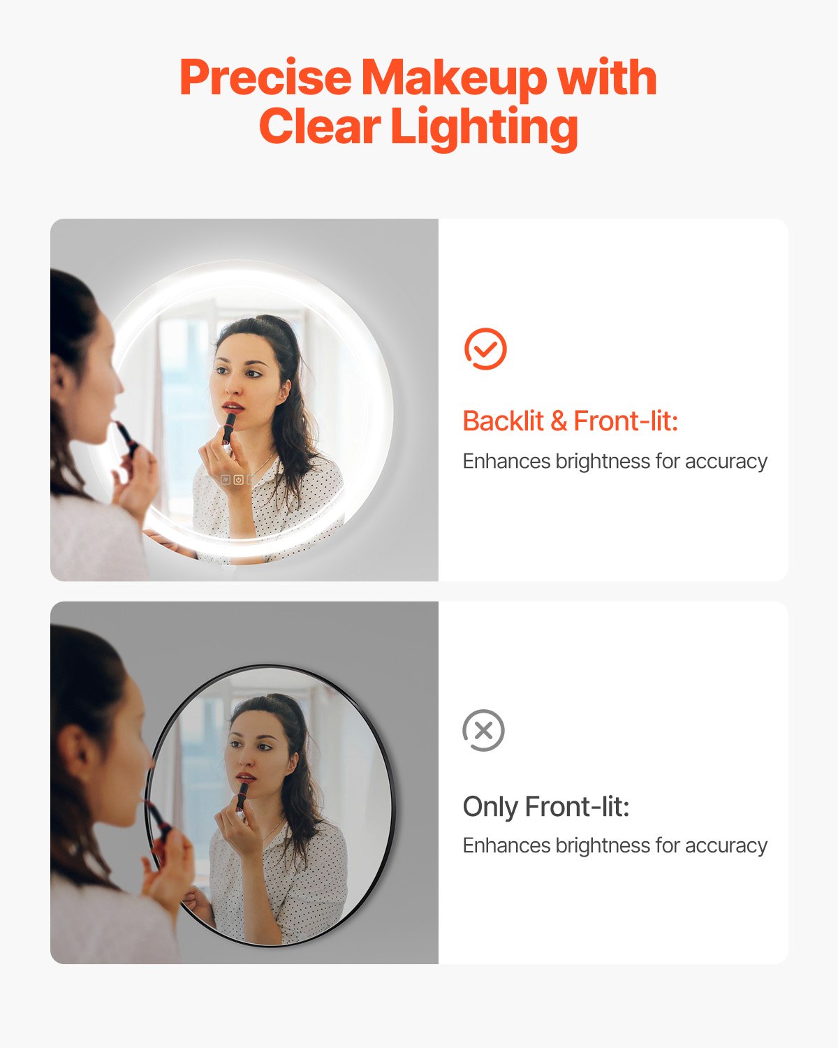 VEVOR LED Bathroom Mirror, 60 cm LED Bathroom Round Vanity Mirror with