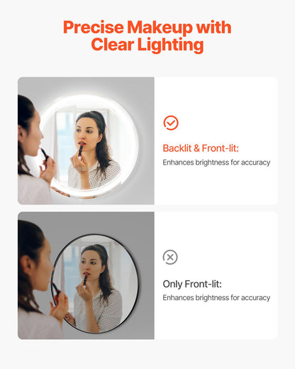 VEVOR LED Bathroom Mirror, 60 cm LED Bathroom Round Vanity Mirror with