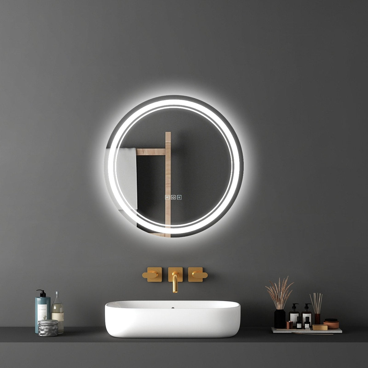 VEVOR LED Bathroom Mirror, 60 cm LED Bathroom Round Vanity Mirror with