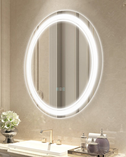 VEVOR LED Bathroom Mirror, 60 cm LED Bathroom Round Vanity Mirror with