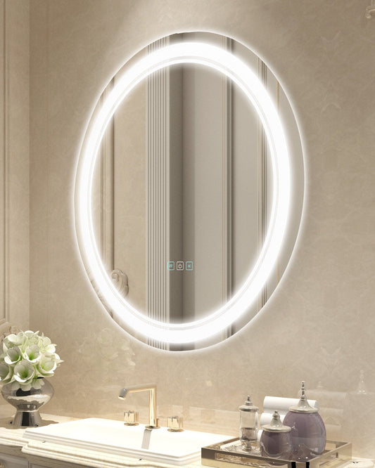 VEVOR LED Bathroom Mirror, 60 cm LED Bathroom Round Vanity Mirror with