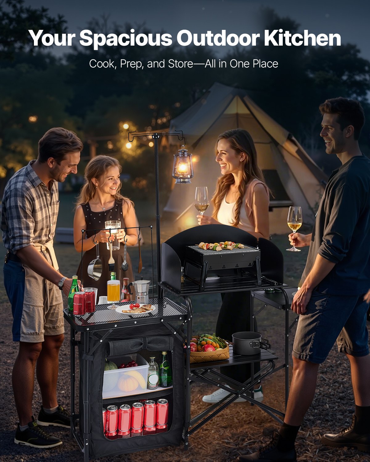 VEVOR Camping Kitchen Table, Outdoor Camp Cooking Table, Aluminum