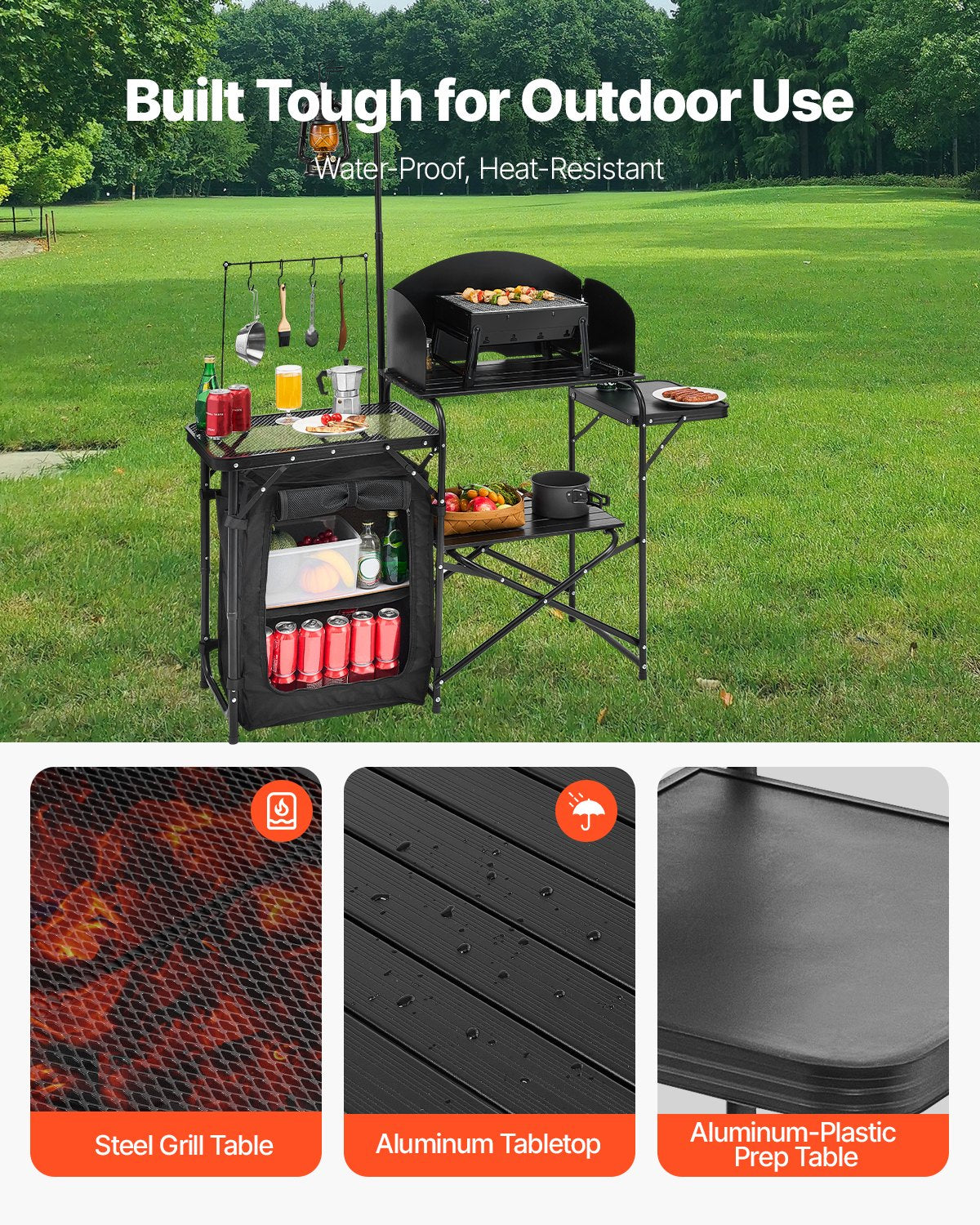 VEVOR Camping Kitchen Table, Outdoor Camp Cooking Table, Aluminum