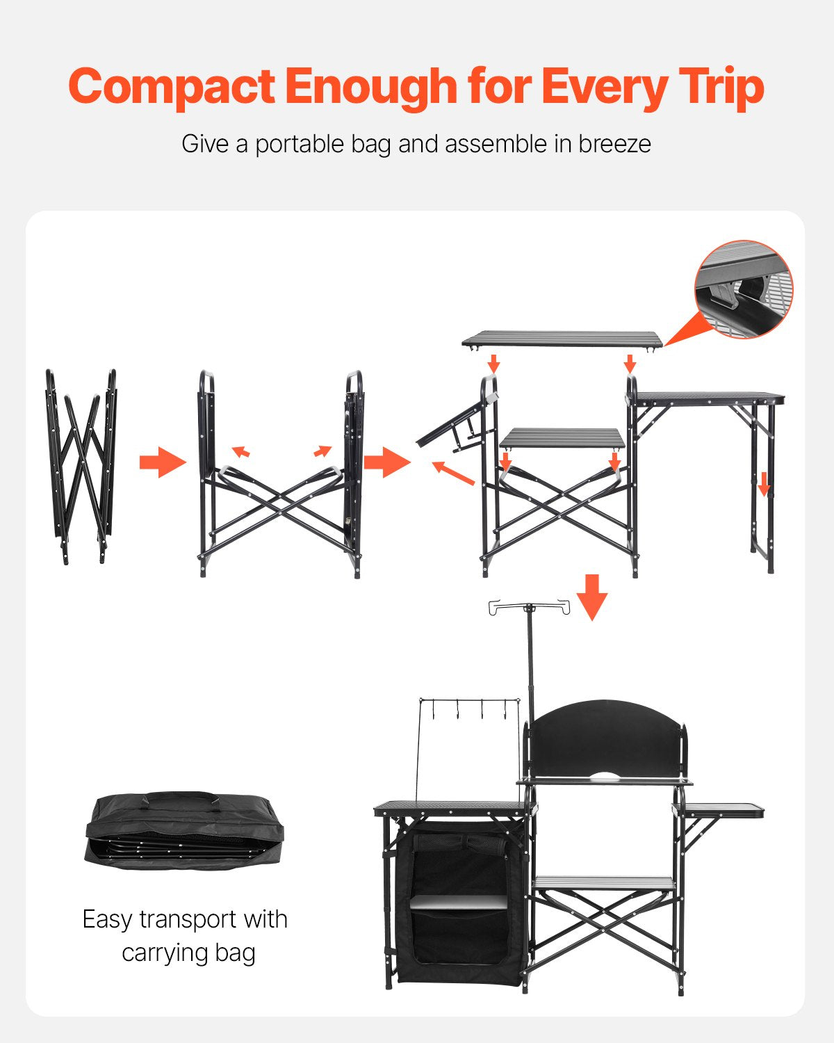 VEVOR Camping Kitchen Table, Outdoor Camp Cooking Table, Aluminum