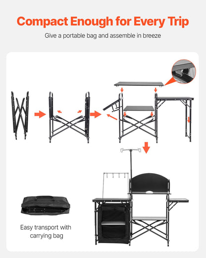VEVOR Camping Kitchen Table, Outdoor Camp Cooking Table, Aluminum