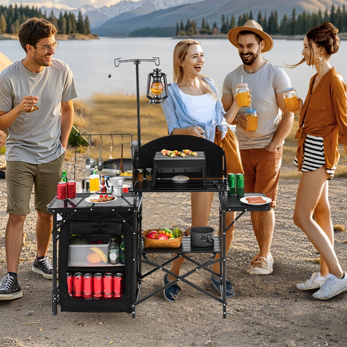 VEVOR Camping Kitchen Table, Outdoor Camp Cooking Table, Aluminum