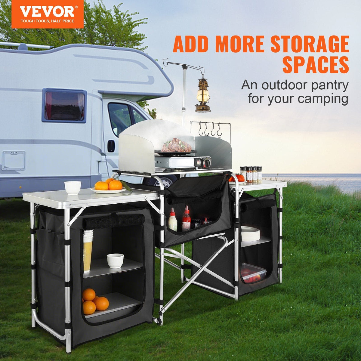 VEVOR Camping Kitchen Table, Folding Outdoor Cooking Table with