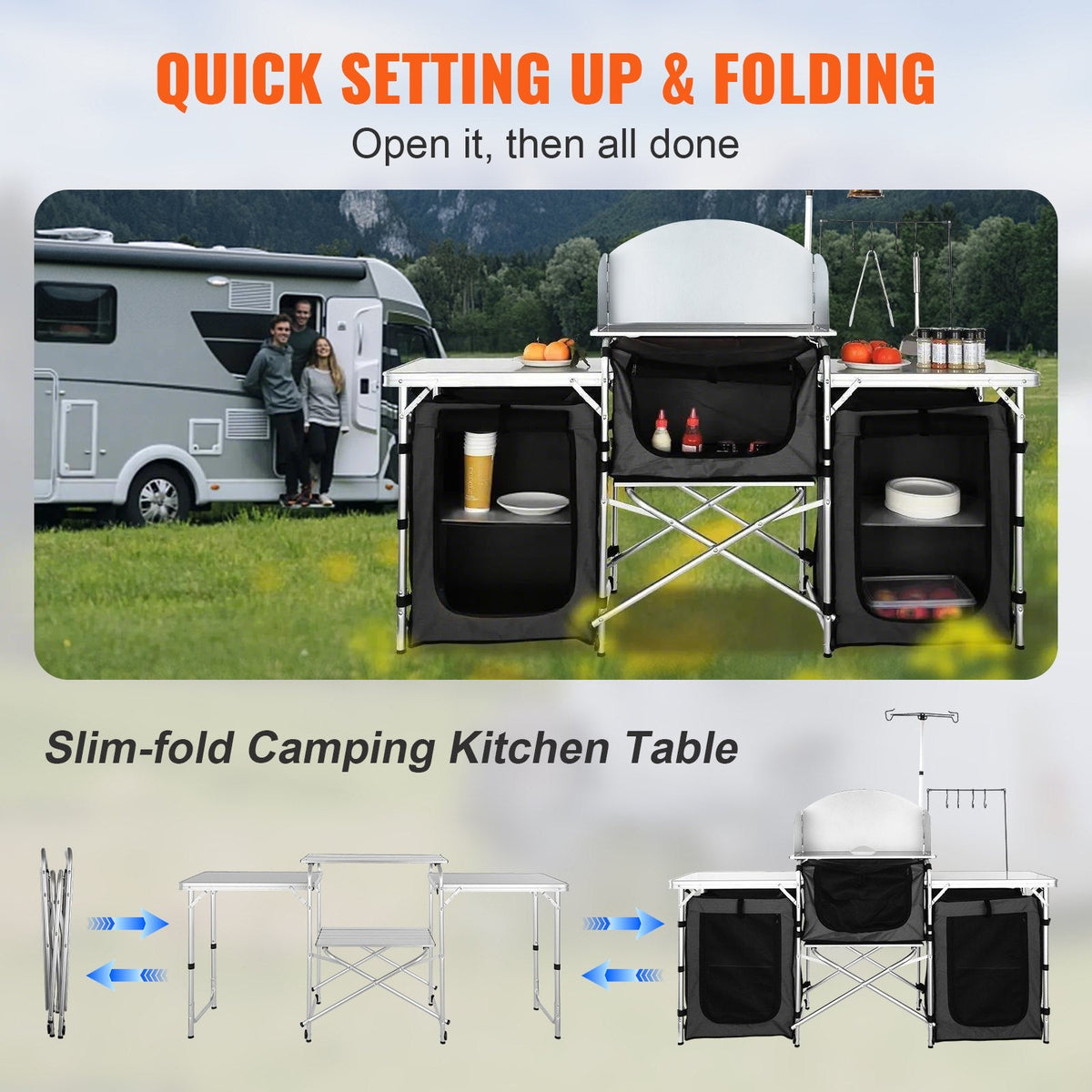 VEVOR Camping Kitchen Table, Folding Outdoor Cooking Table with