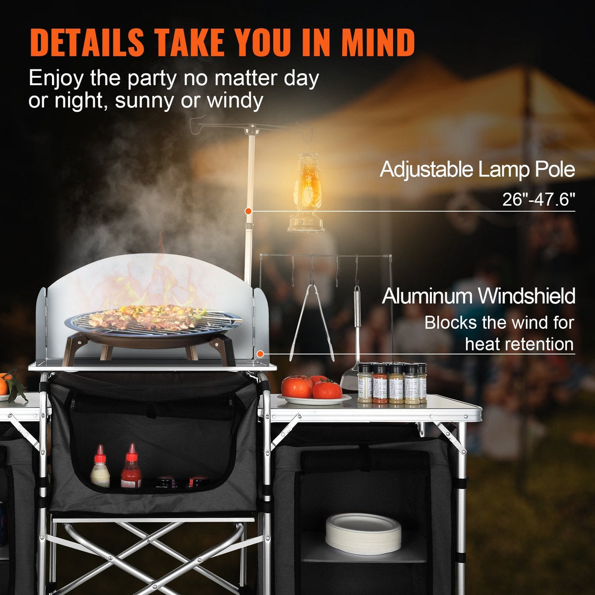 VEVOR Camping Kitchen Table, Folding Outdoor Cooking Table with