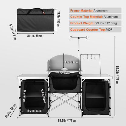 VEVOR Camping Kitchen Table, Folding Outdoor Cooking Table with