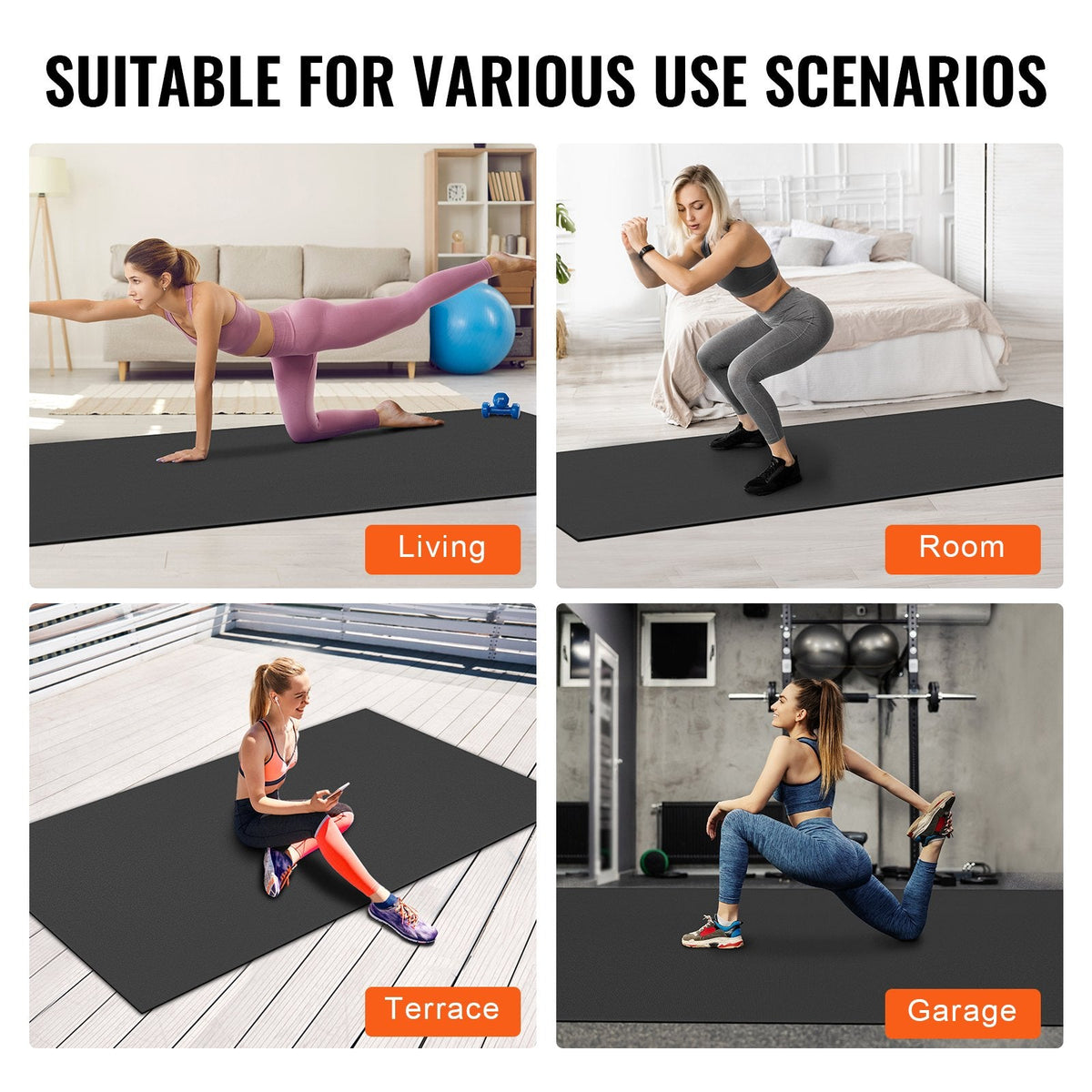 VEVOR Exercise Mat Non Slip Yoga Mat Gym Fitness Pilate Workout Mat
