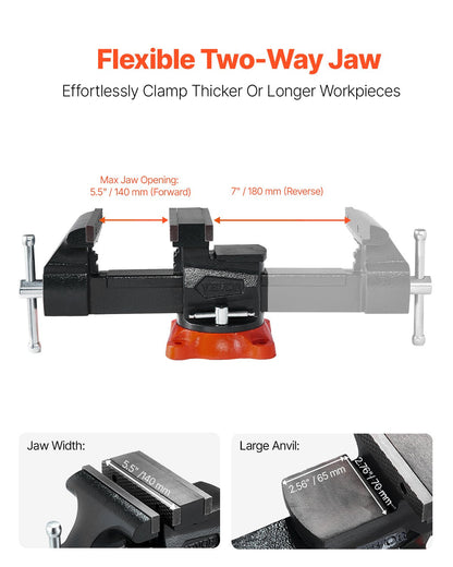 VEVOR Bench Vise, 140 mm(5.5") Jaw Width, 140 mm(5.5") Max Jaw Opening