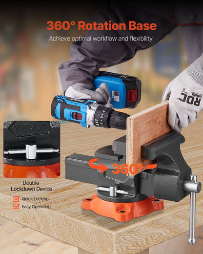 VEVOR Bench Vise, 140 mm(5.5") Jaw Width, 140 mm(5.5") Max Jaw Opening