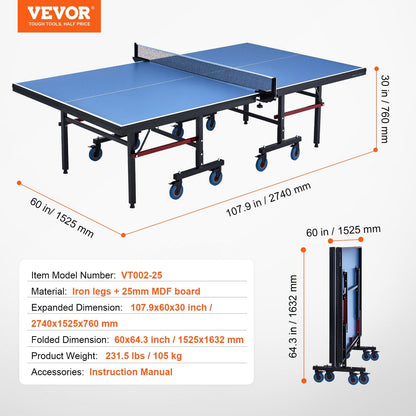 VEVOR Ping Pong Table, Professional Table Tennis Game, Indoor MDF