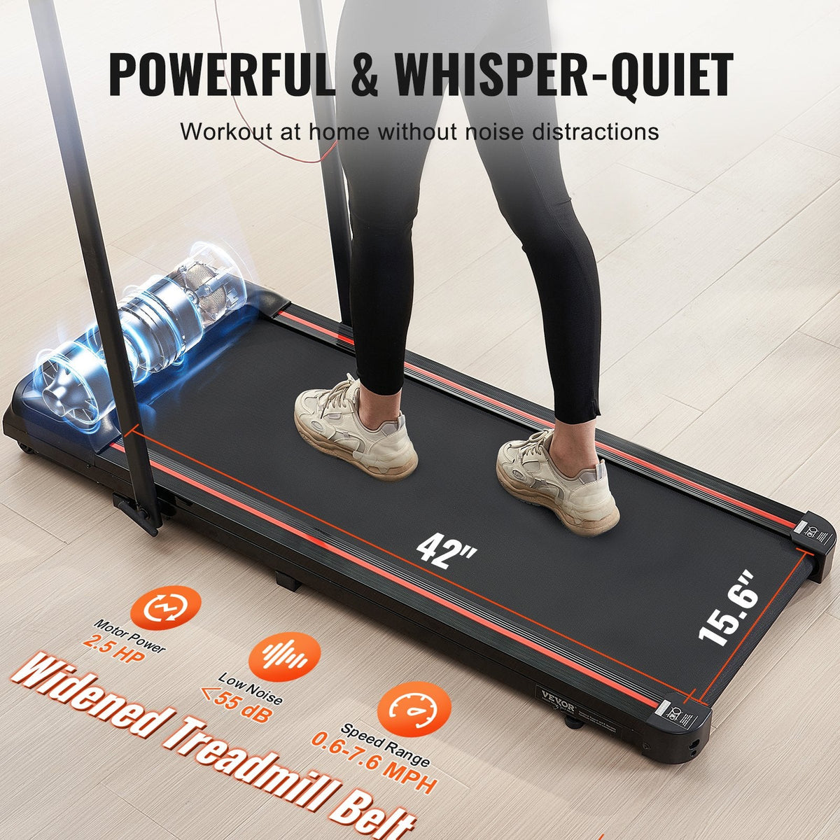 VEVOR Walking Pad, Under Desk Treadmill for Home Office, Working