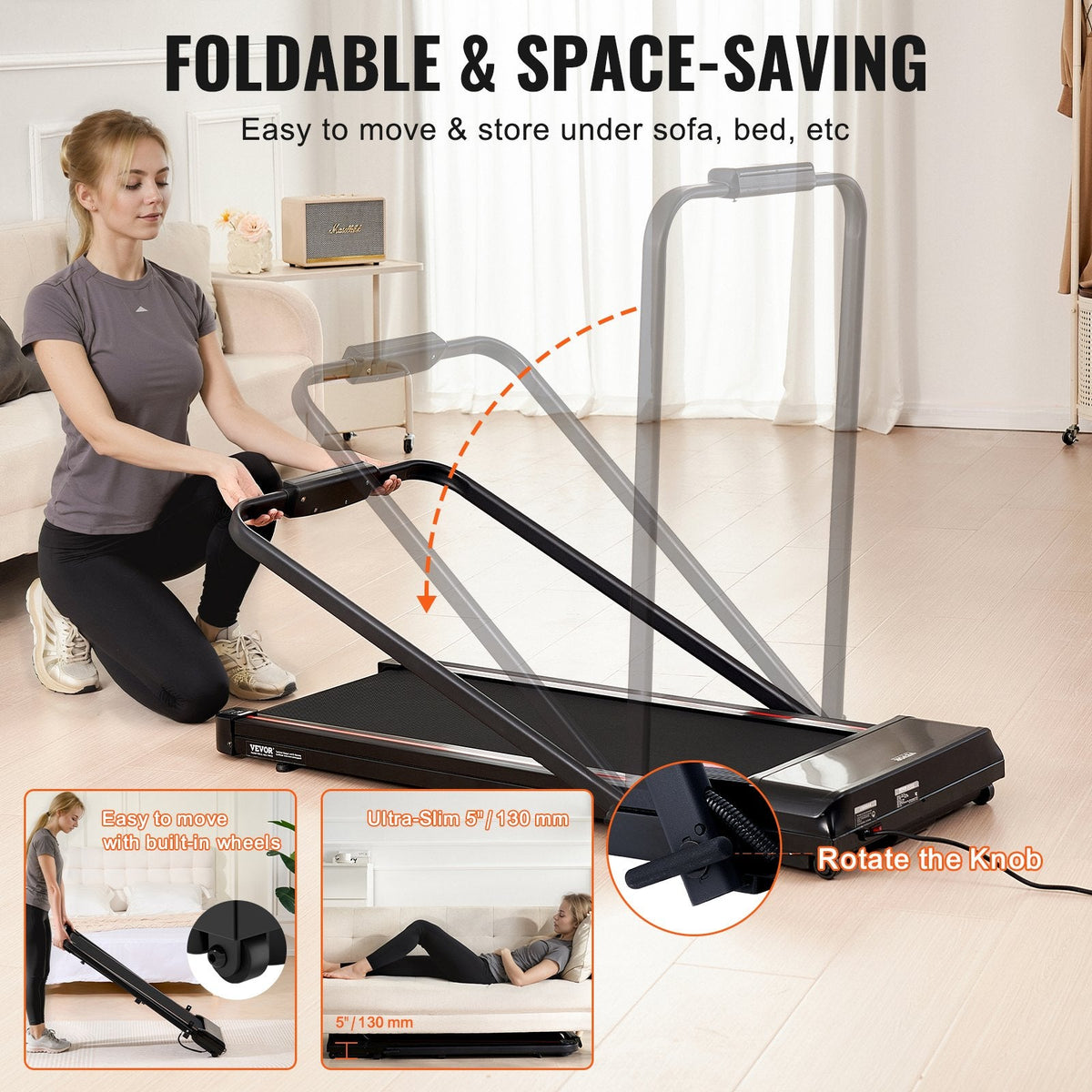 VEVOR Walking Pad, Under Desk Treadmill for Home Office, Working