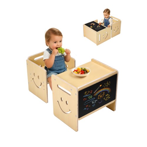 VEVOR Montessori Weaning Table and Chair Set, 3 In 1 Wooden Toddler