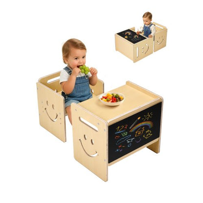 VEVOR Montessori Weaning Table and Chair Set, 3 In 1 Wooden Toddler