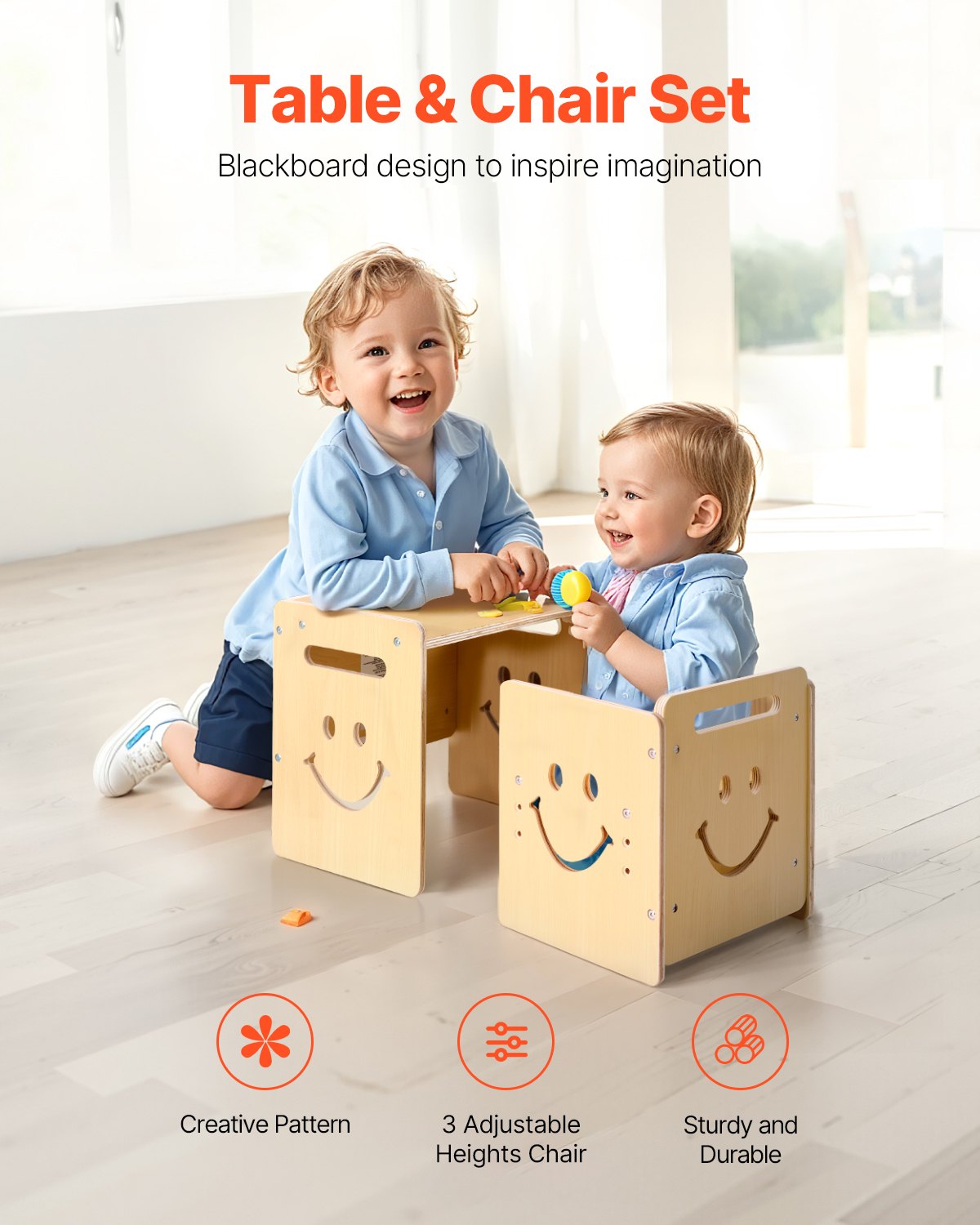 VEVOR Montessori Weaning Table and Chair Set, 3 In 1 Wooden Toddler
