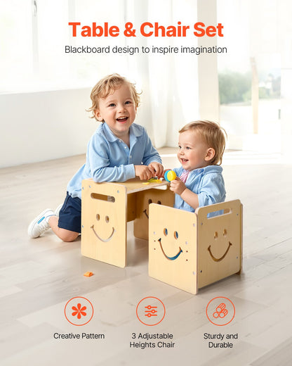 VEVOR Montessori Weaning Table and Chair Set, 3 In 1 Wooden Toddler