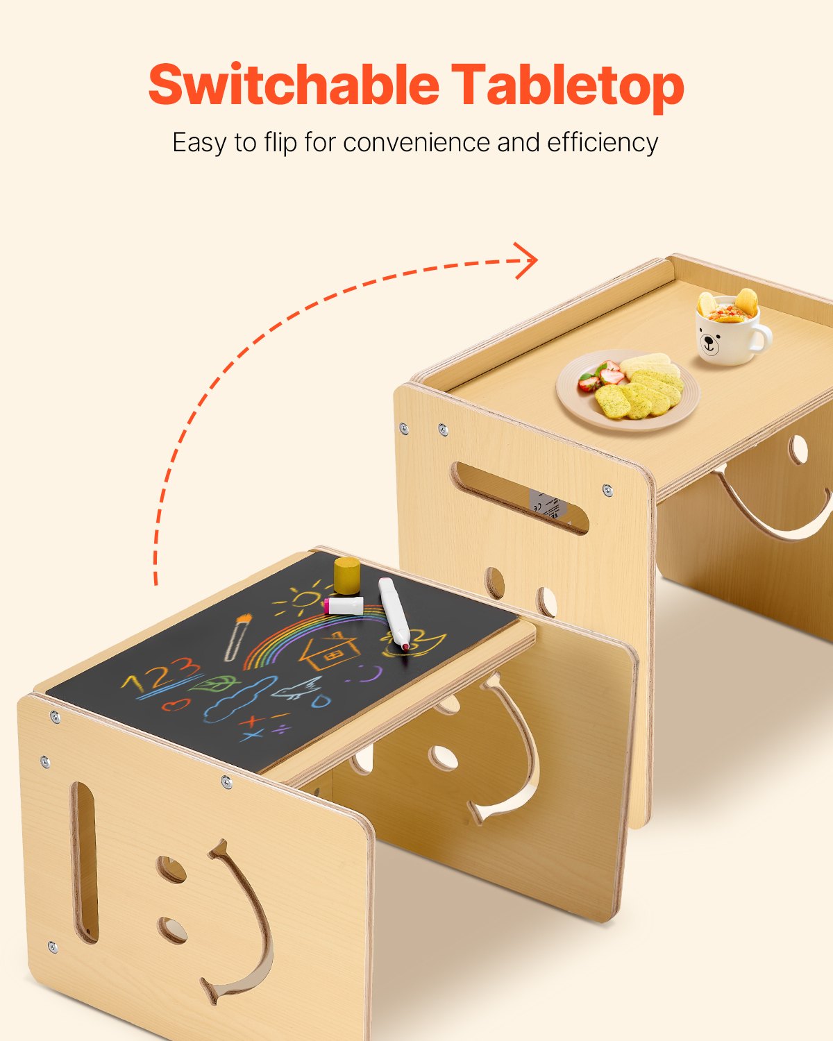 VEVOR Montessori Weaning Table and Chair Set, 3 In 1 Wooden Toddler
