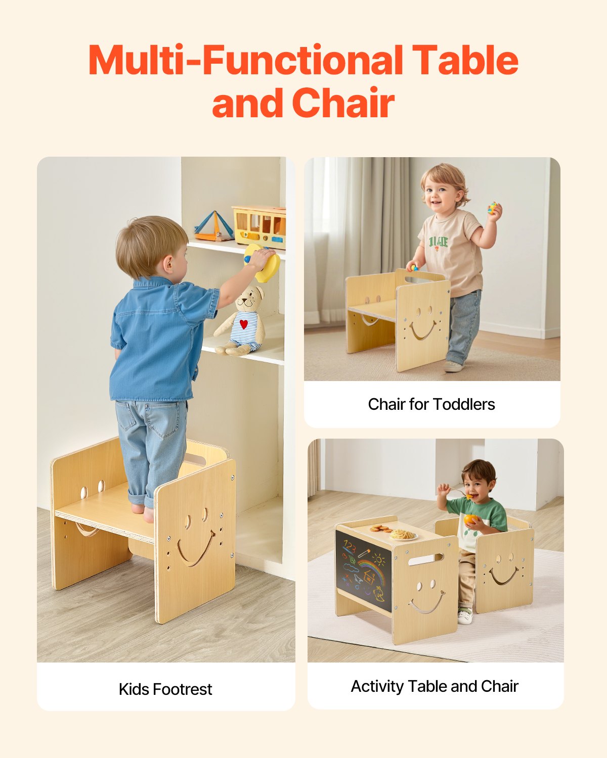 VEVOR Montessori Weaning Table and Chair Set, 3 In 1 Wooden Toddler