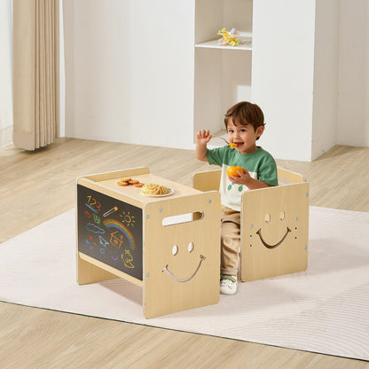 VEVOR Montessori Weaning Table and Chair Set, 3 In 1 Wooden Toddler