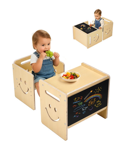 VEVOR Montessori Weaning Table and Chair Set, 3 In 1 Wooden Toddler
