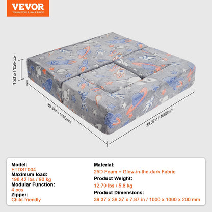 VEVOR Kids Couch, 4Pcs Toddler Couch Sofa Bed, Kids Chair Seat