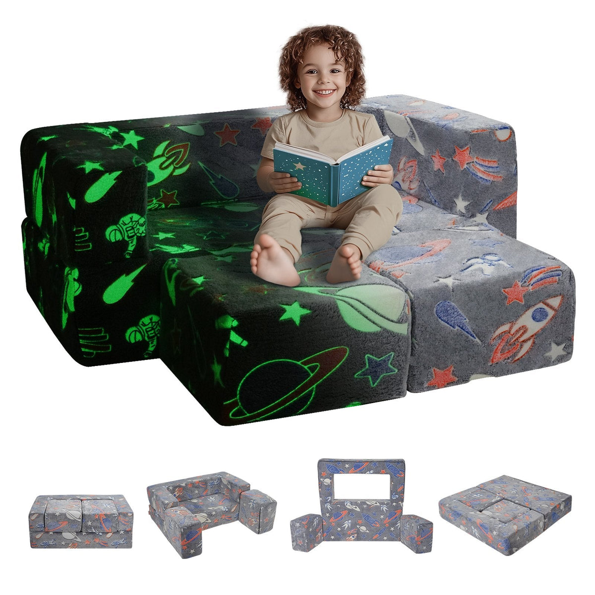 VEVOR Kids Couch, 4Pcs Toddler Couch Sofa Bed, Kids Chair Seat