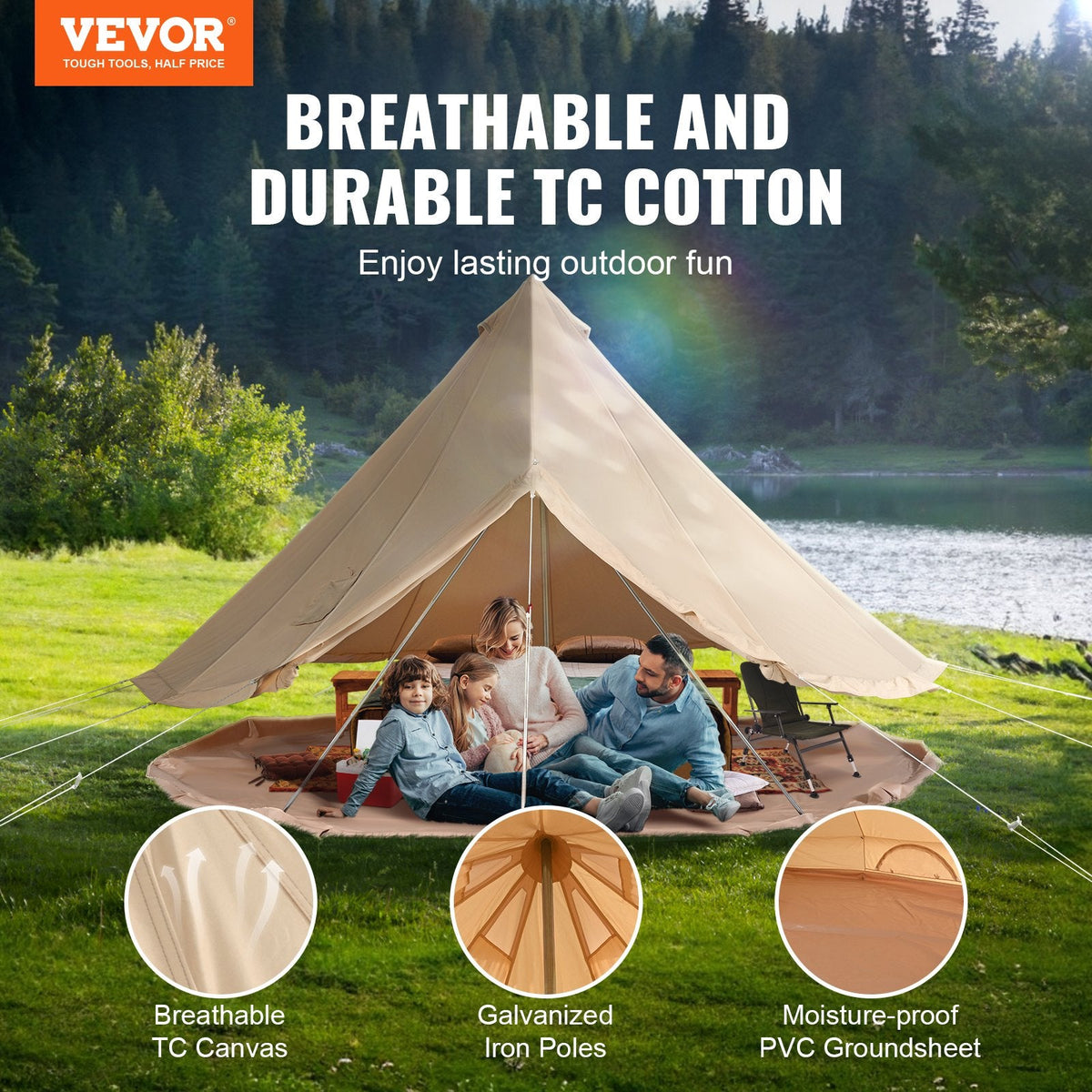 VEVOR Canvas Bell Tent, 4 Seasons 3 m/9.8ft Yurt Tent, Canvas Tent for