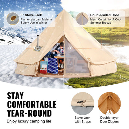 VEVOR Canvas Bell Tent, 4 Seasons 3 m/9.8ft Yurt Tent, Canvas Tent for
