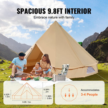 VEVOR Canvas Bell Tent, 4 Seasons 3 m/9.8ft Yurt Tent, Canvas Tent for
