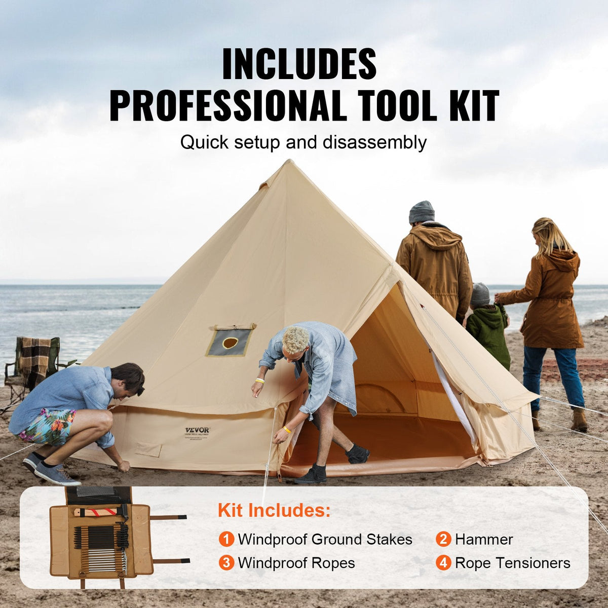 VEVOR Canvas Bell Tent, 4 Seasons 3 m/9.8ft Yurt Tent, Canvas Tent for