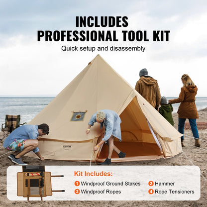VEVOR Canvas Bell Tent, 4 Seasons 3 m/9.8ft Yurt Tent, Canvas Tent for