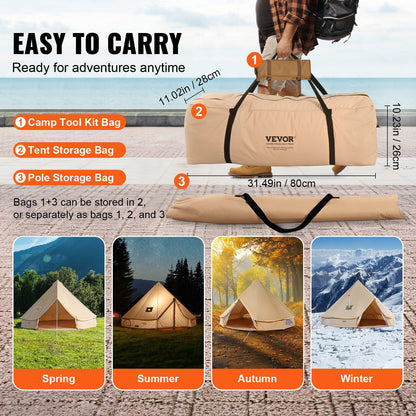 VEVOR Canvas Bell Tent, 4 Seasons 3 m/9.8ft Yurt Tent, Canvas Tent for