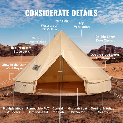 VEVOR Canvas Bell Tent, 4 Seasons 3 m/9.8ft Yurt Tent, Canvas Tent for