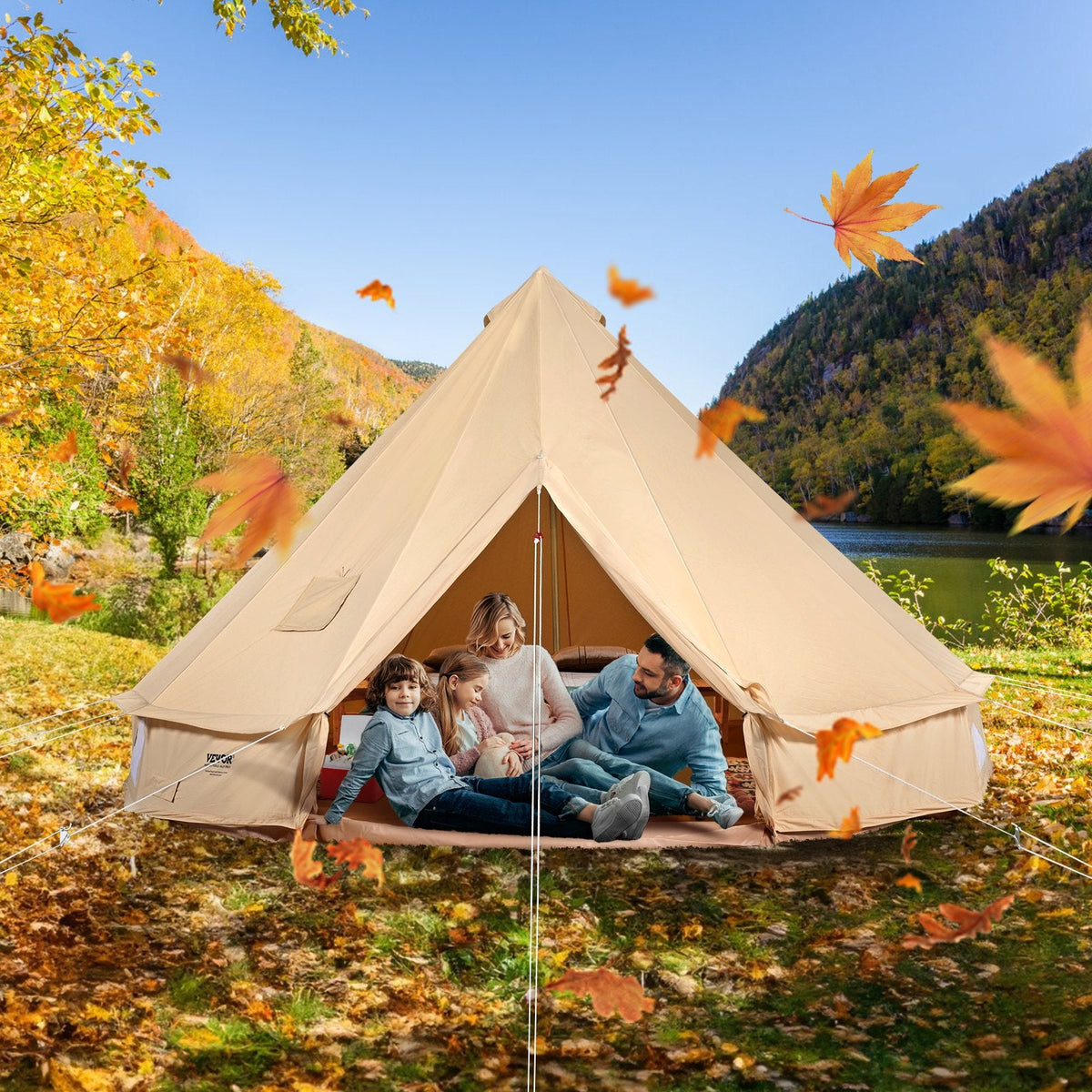 VEVOR Canvas Bell Tent, 4 Seasons 3 m/9.8ft Yurt Tent, Canvas Tent for