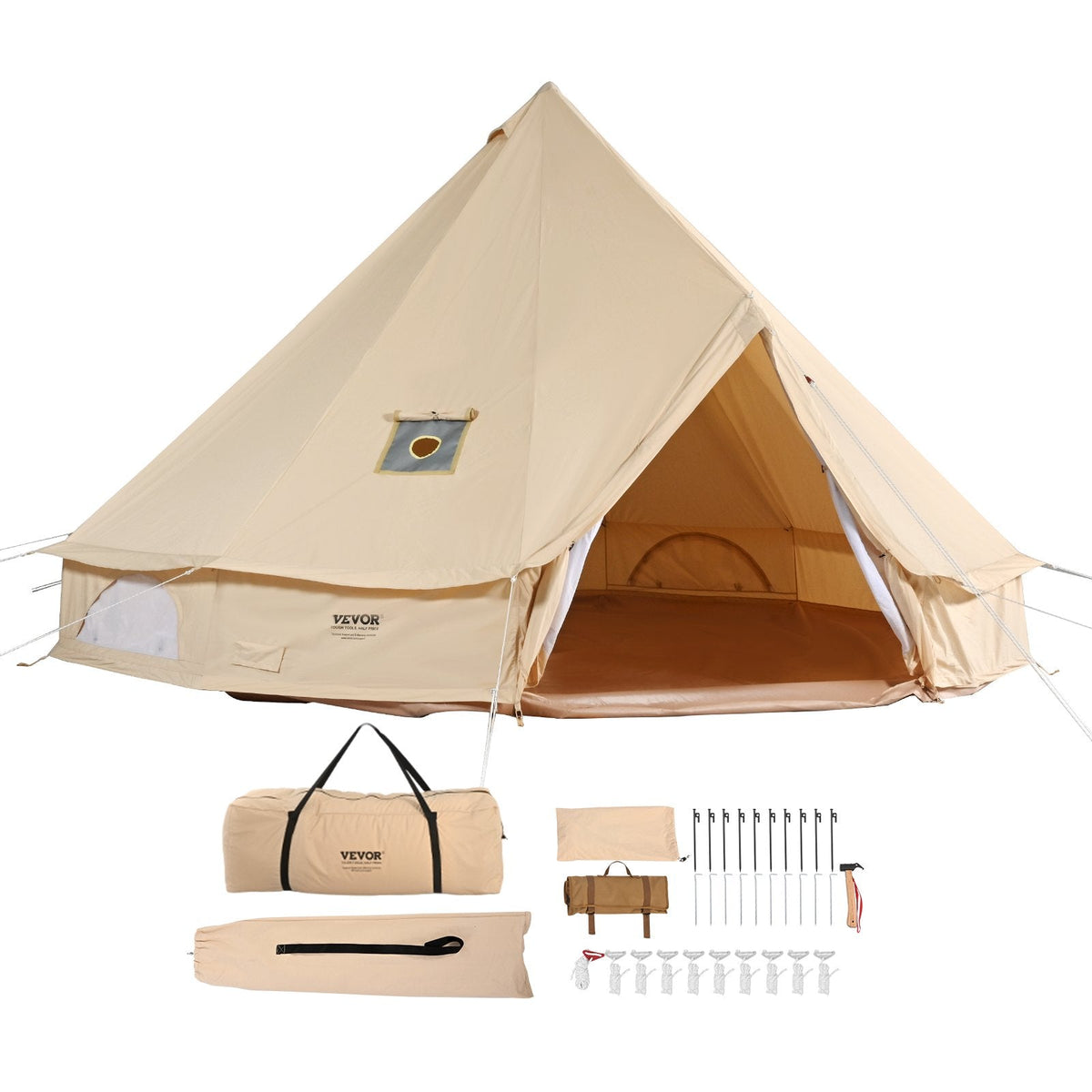 VEVOR Canvas Bell Tent, 4 Seasons 3 m/9.8ft Yurt Tent, Canvas Tent for