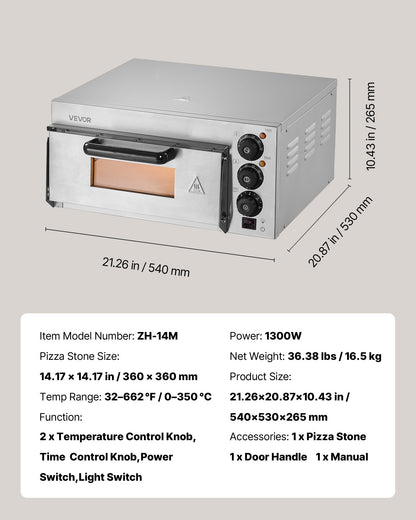 VEVOR Commercial Countertop Pizza Oven Electric Pizza Oven for 35.56