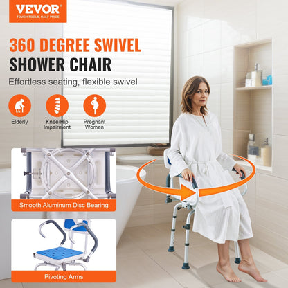 VEVOR Swivel Shower Chair 360 Degree, Adjustable Shower Seat with