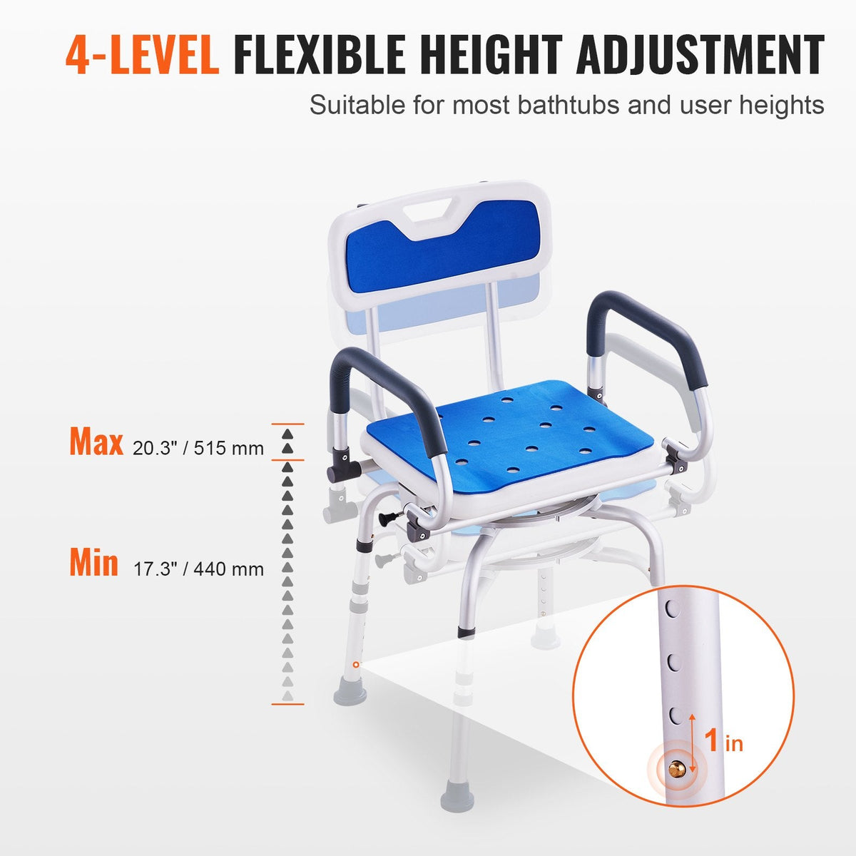 VEVOR Swivel Shower Chair 360 Degree, Adjustable Shower Seat with