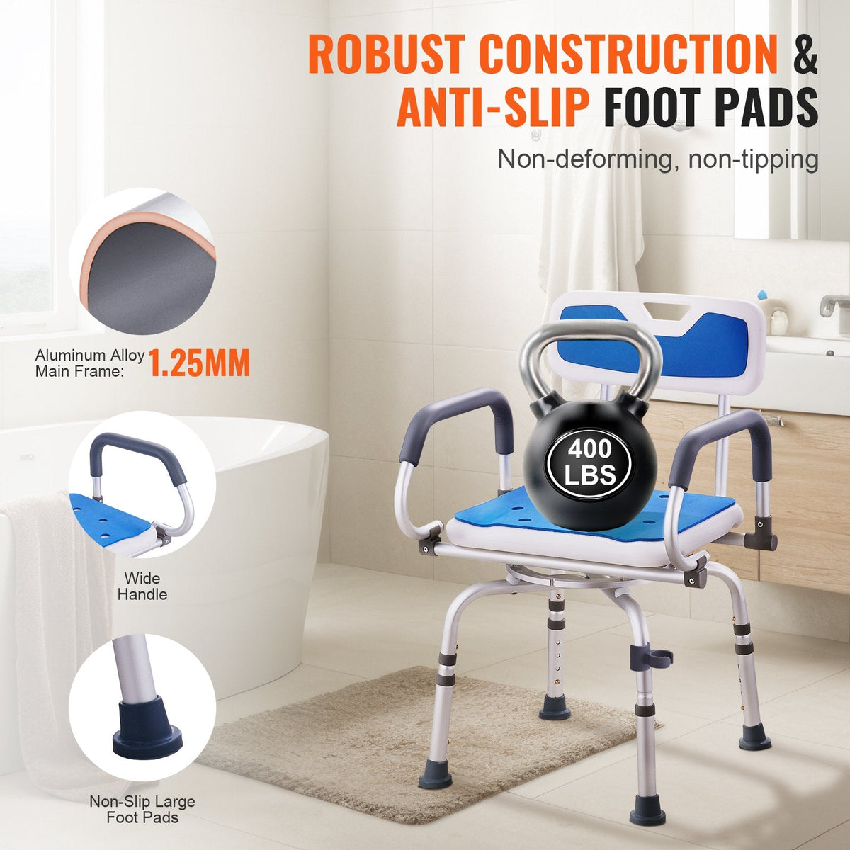 VEVOR Swivel Shower Chair 360 Degree, Adjustable Shower Seat with