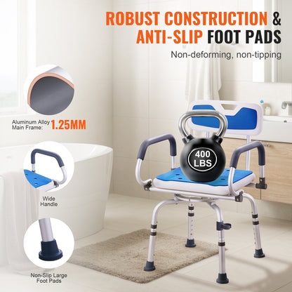 VEVOR Swivel Shower Chair 360 Degree, Adjustable Shower Seat with
