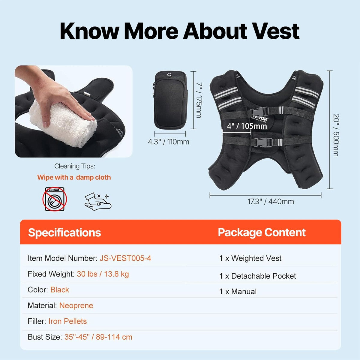 VEVOR Weighted Vest, 20 lbs Weight Vest with Reflective Stripe,