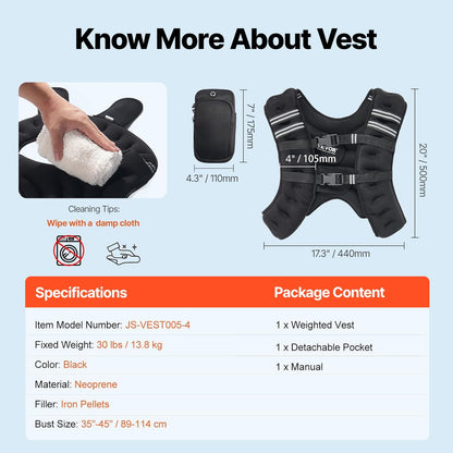 VEVOR Weighted Vest, 20 lbs Weight Vest with Reflective Stripe,