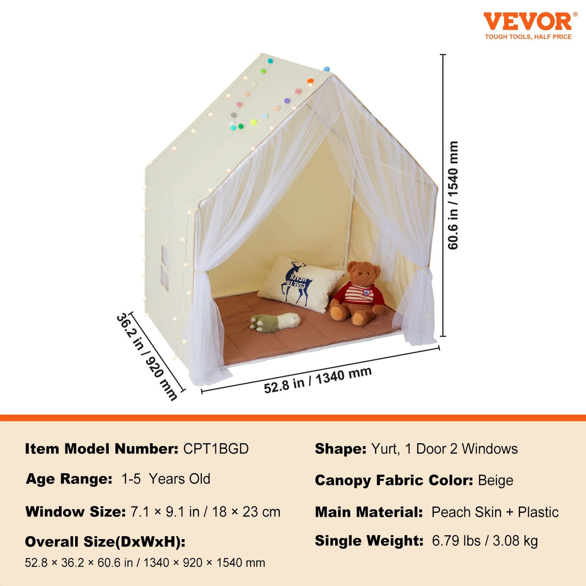 VEVOR Kids Play Tent, Kids Tent for Kids 1-5 Years Old, Toddler Tent