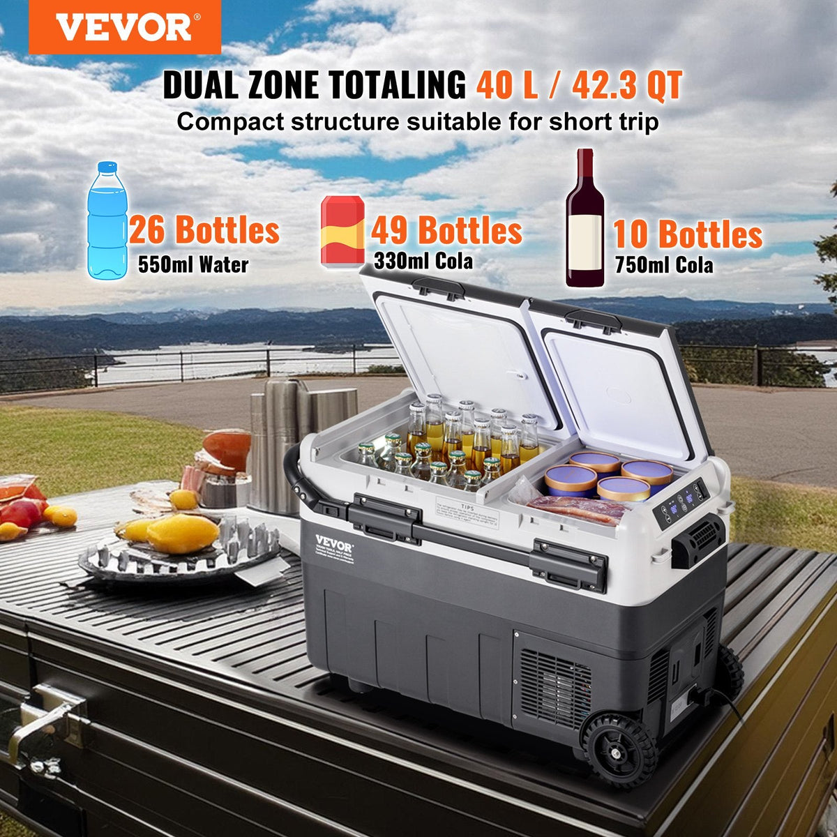 VEVOR Portable Car Refrigerator, 12 Volt Car Refrigerator Fridge, 40 L