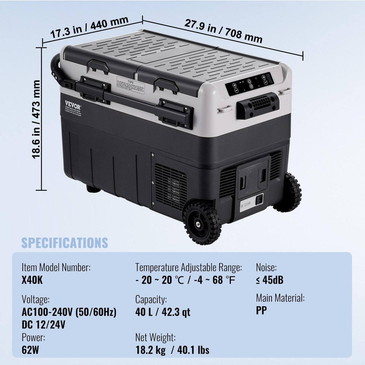 VEVOR Portable Car Refrigerator, 12 Volt Car Refrigerator Fridge, 40 L