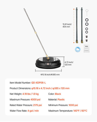VEVOR 15" Pressure Washer Surface Cleaner, Plastic Pressure Washer